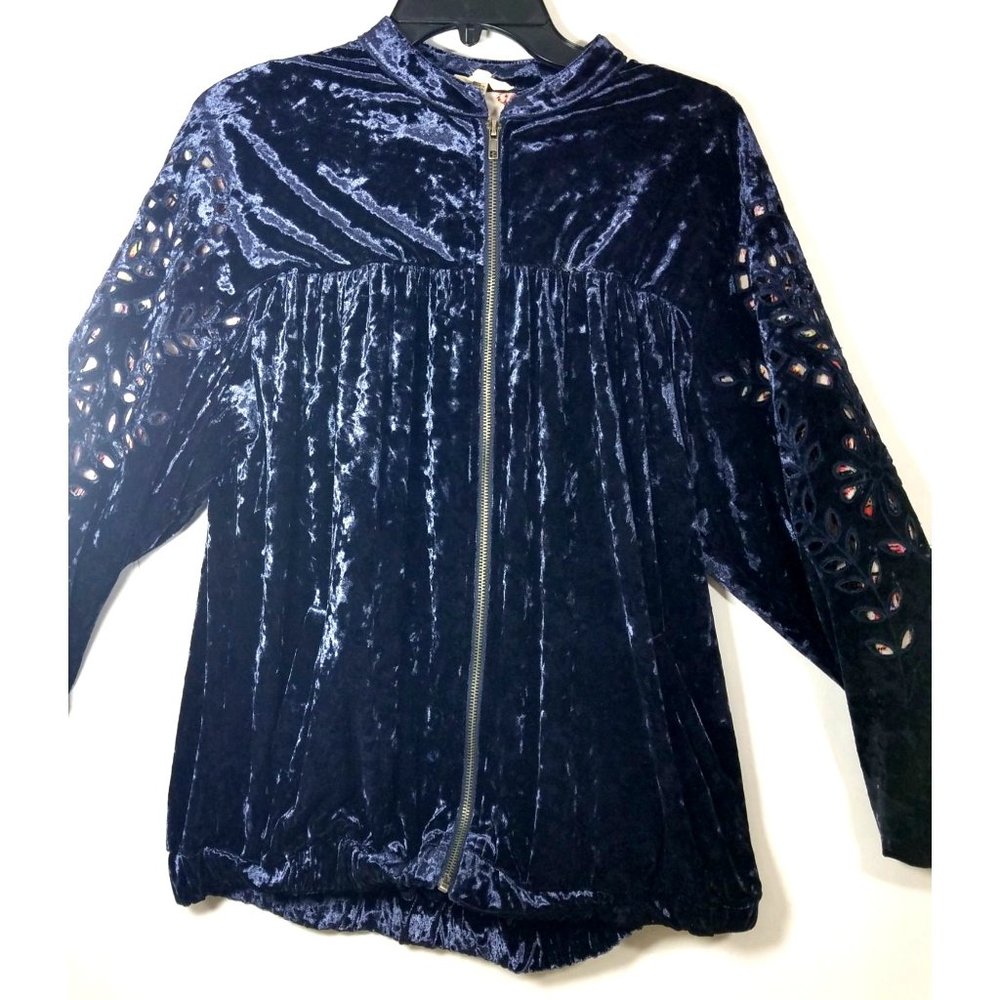 Entro Jacket Womens Size Medium blue Navy cut-out detail super soft zip up loose - Picture 3 of 14